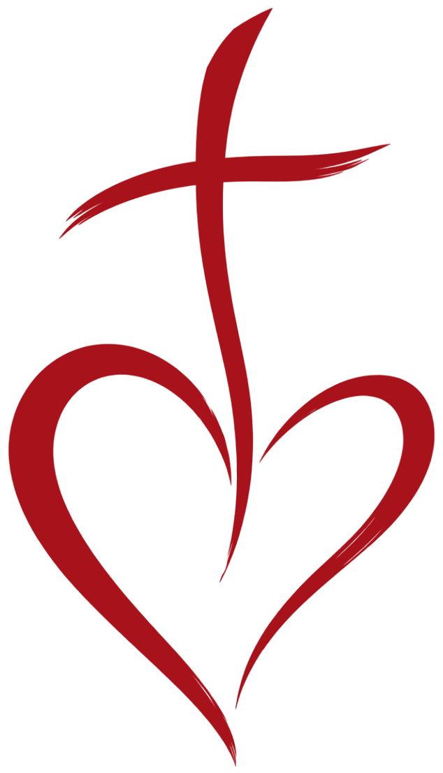Logo: Kreuz und Herz in rotem Pinselstrich